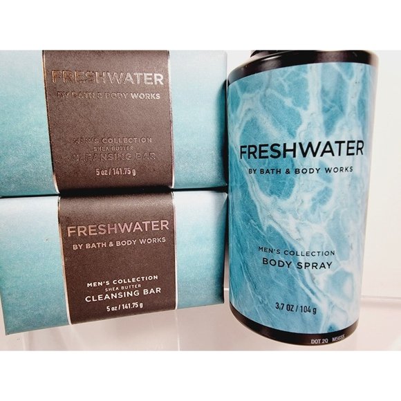 3pc FRESHWATER Bath & Body Works Mens Set 2 Cleansing Soap Bars Body Spray NEW - Picture 4 of 8